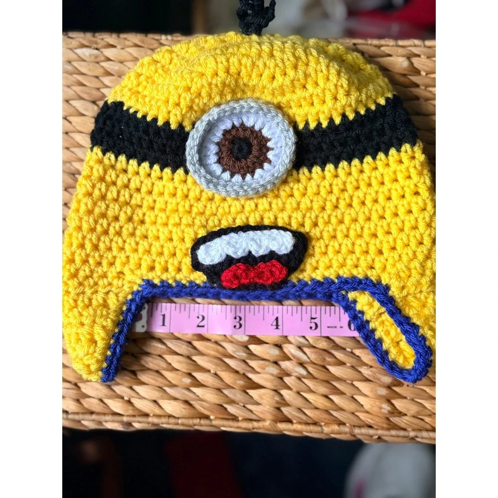 Handmade Minion Crochet Beanie Kids OS Yellow Earflap Character Hat uniex